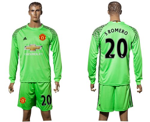 Manchester United 20 Sromero Green Goalkeeper Long Sleeves Soccer Club Jersey