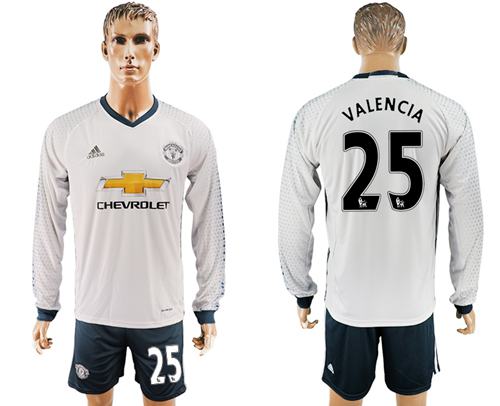 Manchester United 25 Valencia Sec Away Long Sleeves Soccer Club Jersey