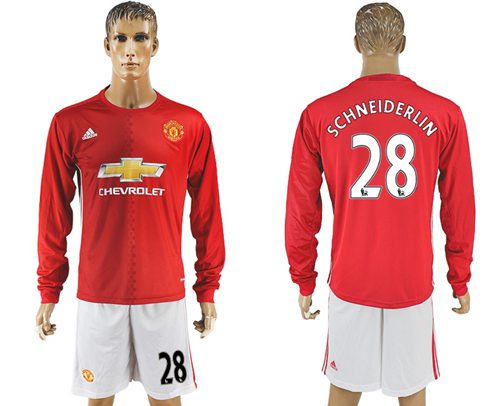 Manchester United 28 Schneiderlin Red Home Long Sleeves Soccer Club Jersey