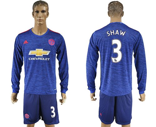 Manchester United 3 Shaw Away Long Sleeves Soccer Club Jersey