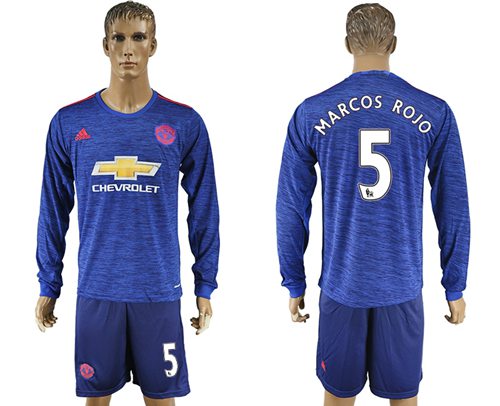 Manchester United 5 Marcos Rojo Away Long Sleeves Soccer Club Jersey