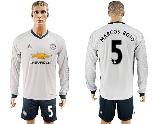 Manchester United 5 Marcos Rojo Sec Away Long Sleeves Soccer Club Jersey