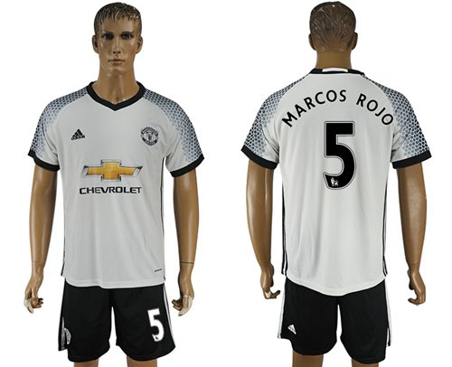 Manchester United 5 Marcos Rojo White Soccer Club Jersey