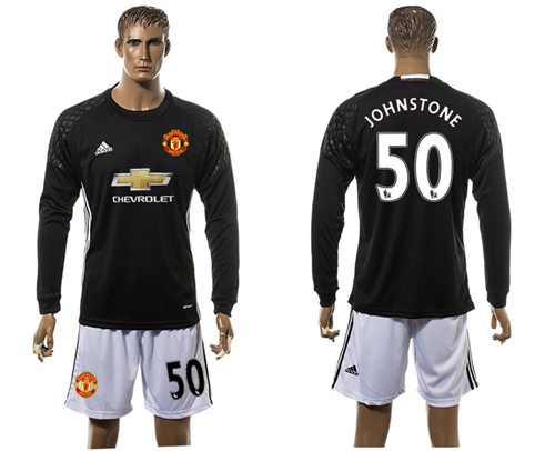 Manchester United 50 Johnstone Black Goalkeeper Long Sleeves Soccer Club Jersey
