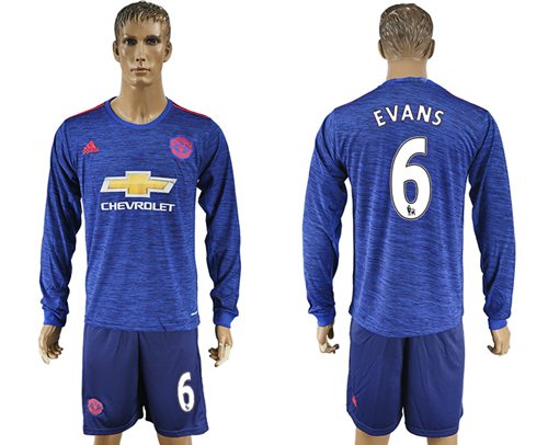 Manchester United 6 Evans Away Long Sleeves Soccer Club Jersey