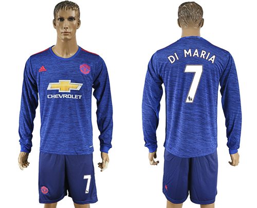 Manchester United 7 Di Maria Away Long Sleeves Soccer Club Jersey