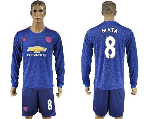 Manchester United 8 Mata Away Long Sleeves Soccer Club Jersey