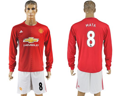 Manchester United 8 Mata Red Home Long Sleeves Soccer Club Jersey
