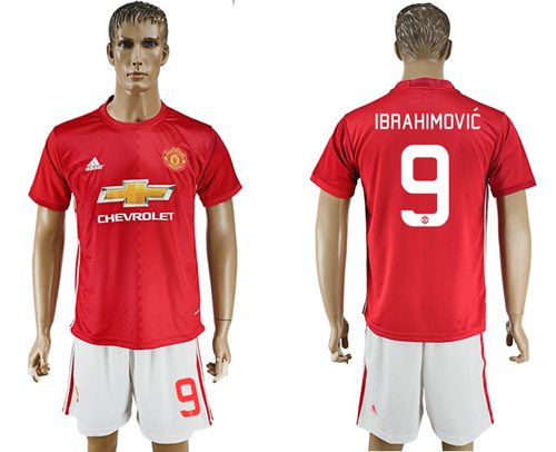 Manchester United 9 Ibrahimovic Home League Soccer Club Jersey
