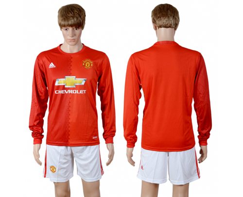 Manchester United Blank Home Long Sleeves Soccer Club Jersey