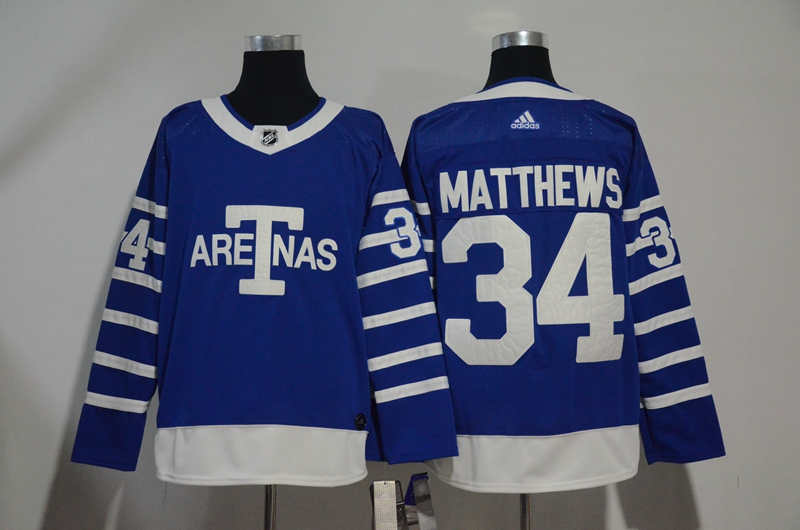 Maple Leafs 34 Auston Matthews Blue 1918 Arenas Throwback  Jersey