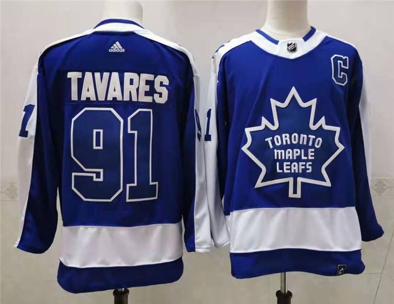 Maple Leafs 91 John Tavares Blue 2020 21 Reverse Retro Adidas Jersey