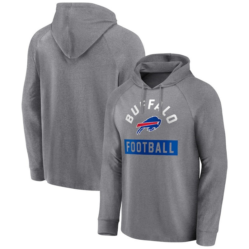 Men's Buffalo Bills Fanatics Branded Heathered Gray No Time Off Raglan Pullover Hoodie