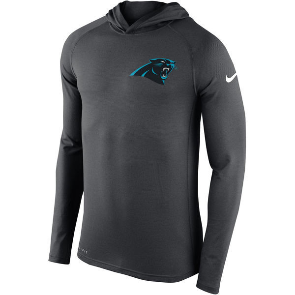 Men's Carolina Panthers  Charcoal Stadium Touch Hooded Performance Long Sleeve T Shirt