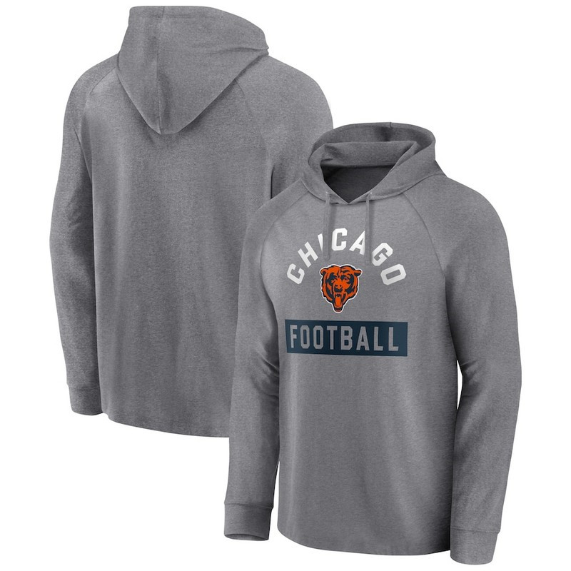 Men's Chicago Bears Fanatics Branded Heathered Gray No Time Off Raglan Pullover Hoodie