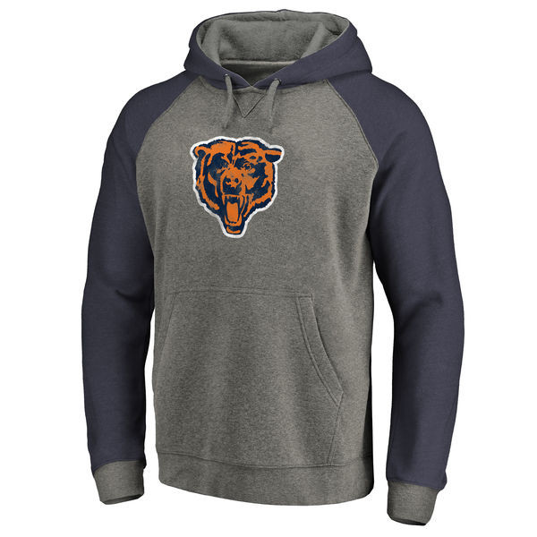 Men's Chicago Bears NFL Pro Line by Fanatics Branded Gray Navy Throwback Logo Big Tall Tri Blend Raglan Pullover Hoodie