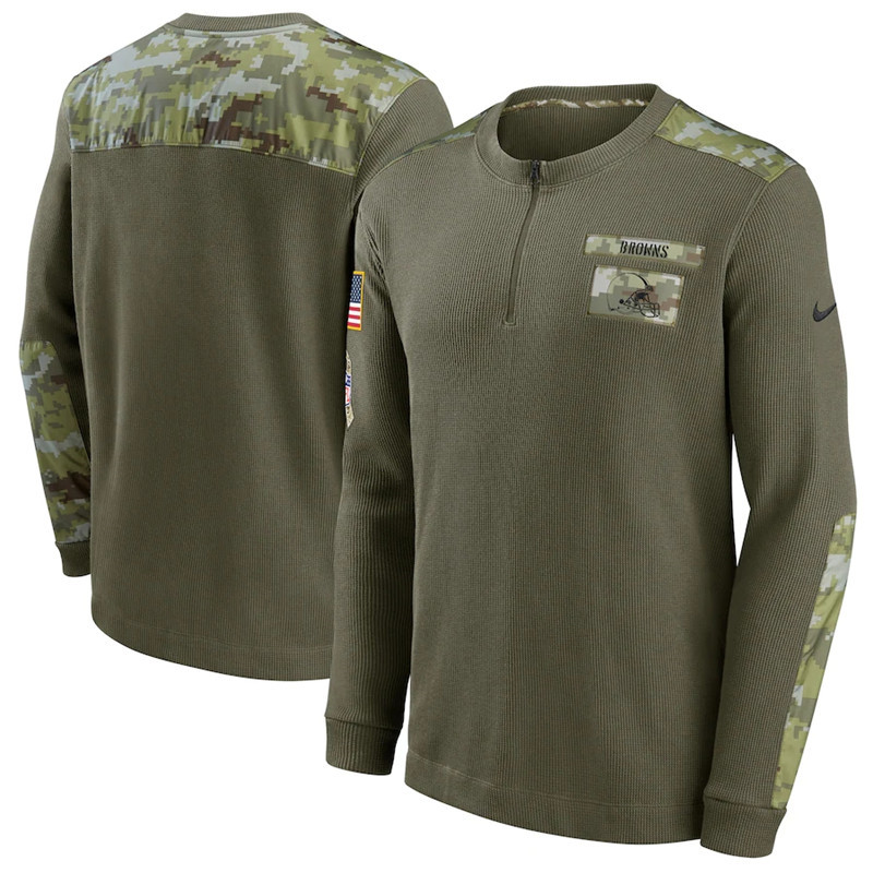 Men's Cleveland Browns Nike Olive 2021 Salute To Service Henley Long Sleeve Thermal Top