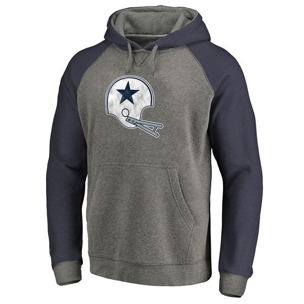Men's Dallas Cowboys NFL Pro Line by Fanatics Branded Gray Navy Throwback Logo Big Tall Tri Blend Raglan Pullover Hoodie