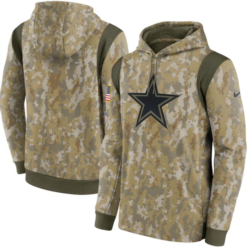 Men's Dallas Cowboys Nike Camo 2021 Salute To Service Therma Performance Pullover Hoodie