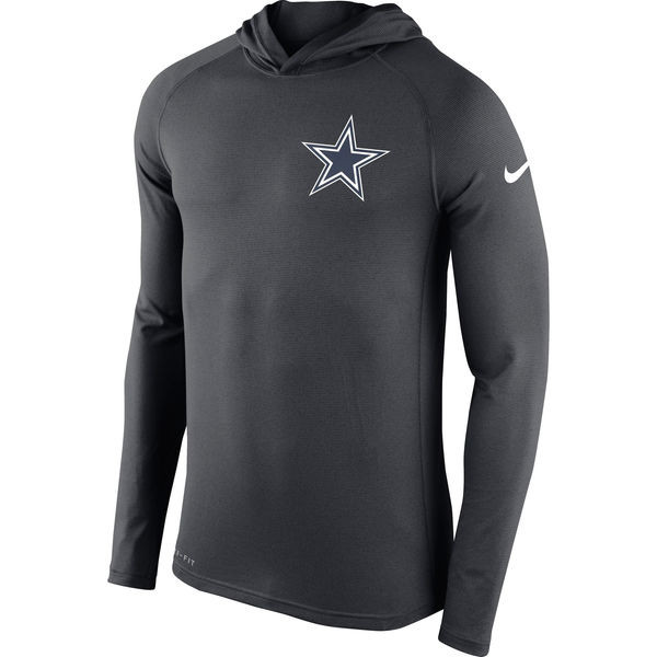 Men's Dallas Cowboys  Charcoal Stadium Touch Hooded Performance Long Sleeve T Shirt
