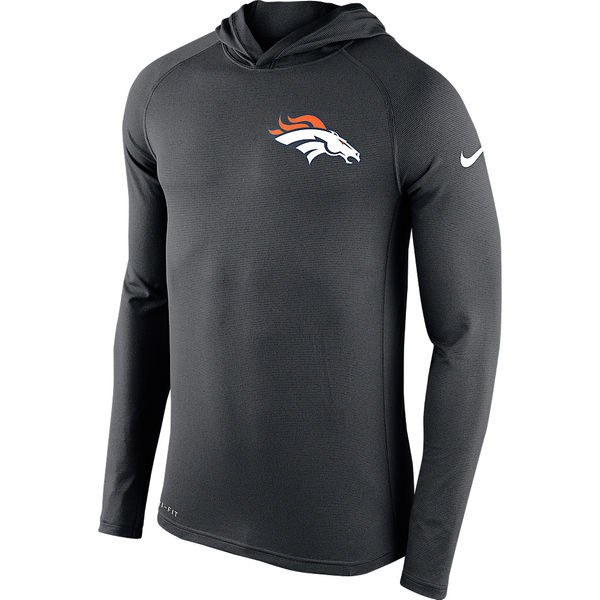 Men's Denver Broncos  Charcoal Stadium Touch Hooded Performance Long Sleeve T Shirt