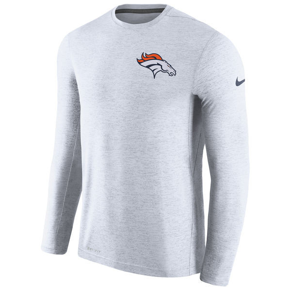 Men's Denver Broncos  White Coaches Long Sleeve Performance T Shirt