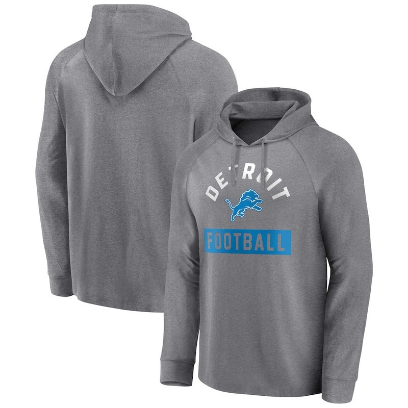 Men's Detroit Lions Fanatics Branded Heathered Gray No Time Off Raglan Pullover Hoodie