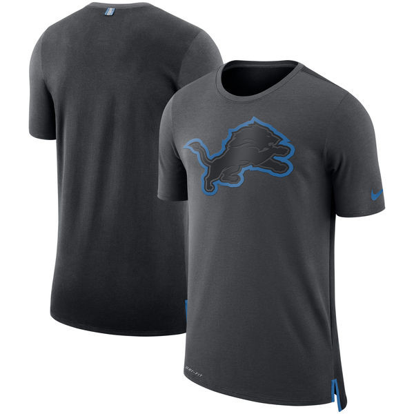 Men's Detroit Lions  Charcoal Black Sideline Travel Mesh Performance T Shirt