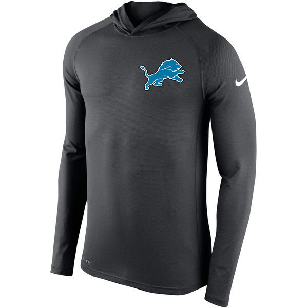 Men's Detroit Lions  Charcoal Stadium Touch Hooded Performance Long Sleeve T Shirt
