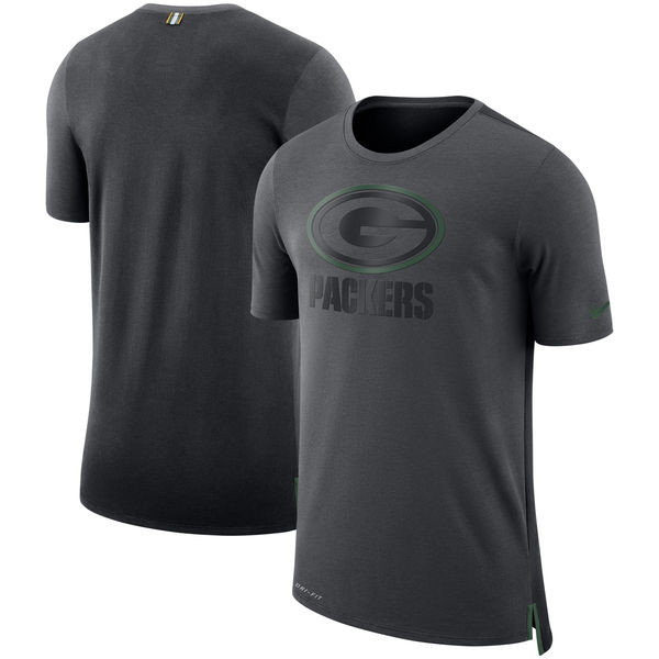 Men's Green Bay Packers  Charcoal Black Sideline Travel Mesh Performance T Shirt