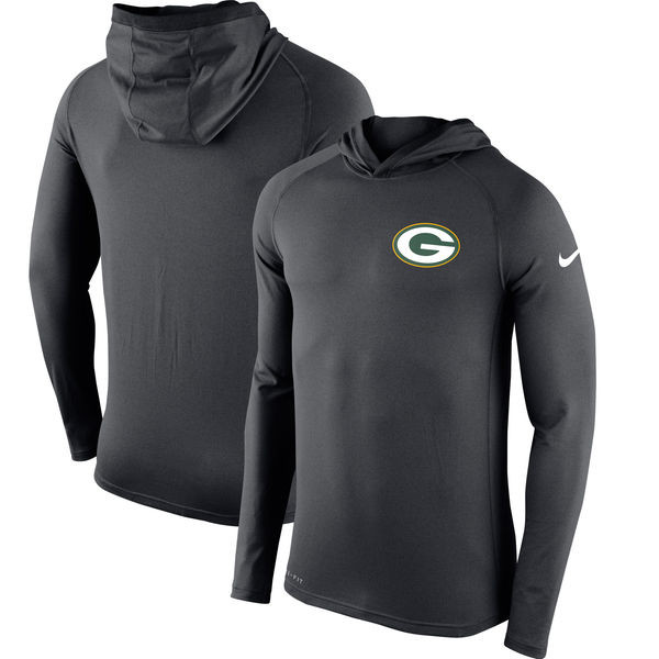 Men's Green Bay Packers  Charcoal Stadium Touch Hooded Performance Long Sleeve T Shirt