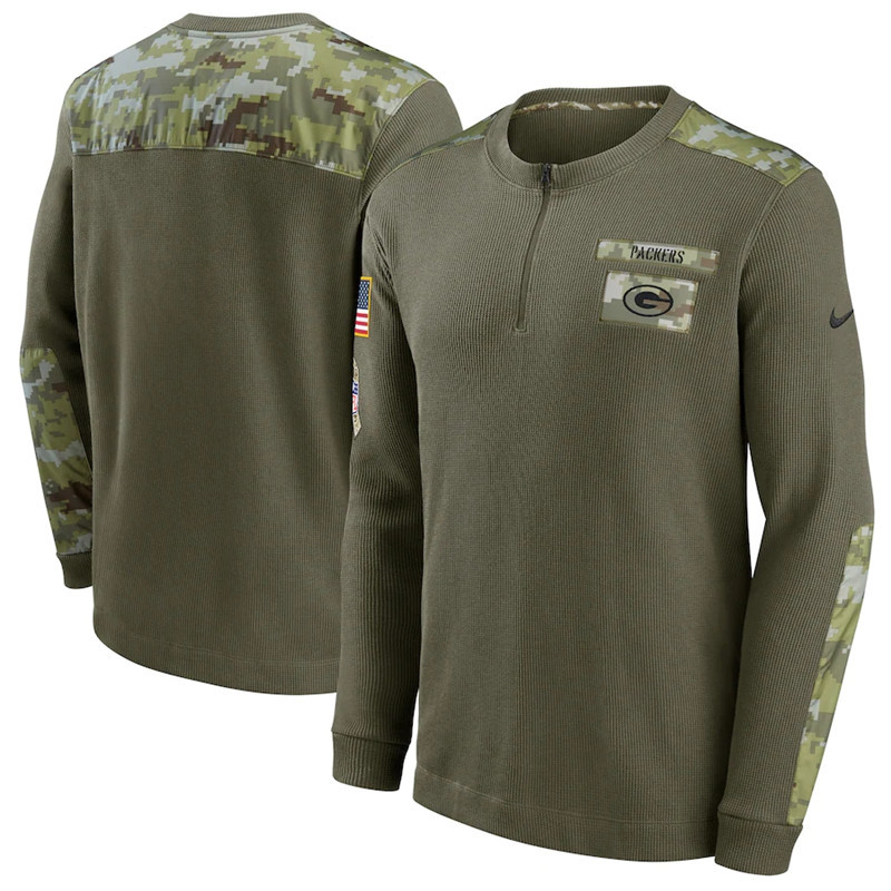 Men's Green Bay Packers Nike Olive 2021 Salute To Service Henley Long Sleeve Thermal Top
