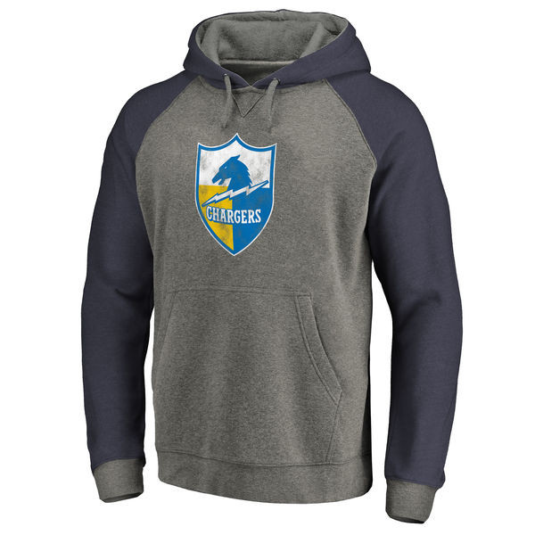 Men's Los Angeles Chargers NFL Pro Line by Fanatics Branded Gray Navy Throwback Logo Big Tall Tri Blend Raglan Pullover Hoodie
