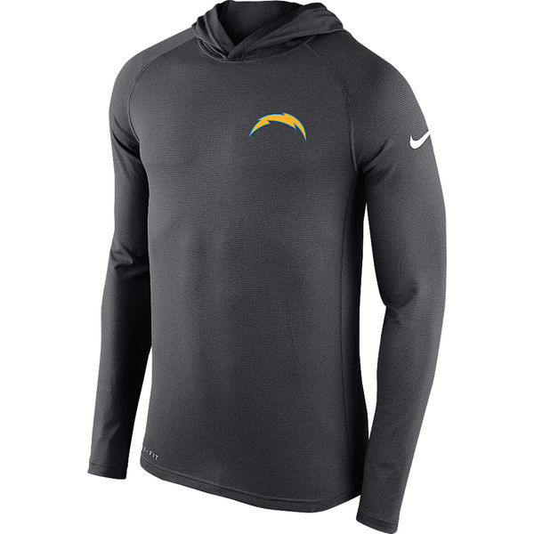 Men's Los Angeles Chargers  Charcoal Stadium Touch Hooded Performance Long Sleeve T Shirt