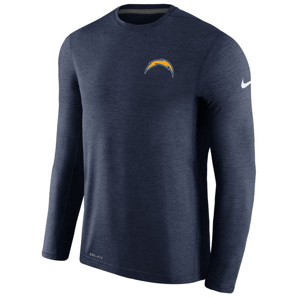 Men's Los Angeles Chargers  Navy Coaches Long Sleeve Performance T Shirt