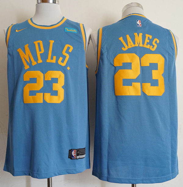 Men's Los Angeles Lakers #23 LeBron James MPLS Blue Hardwood Classics Soul  Swingman Wish Stitched NBA Jersey