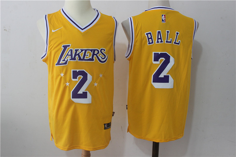 Men's Los Angeles Lakers 2 Lonzo Ball Yellow 2017 2018  Throwback Basketball Yellow Jersey