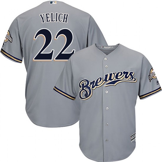 Men's Majestic Christian Yelich Milwaukee Brewers Player Gray Cool Base Road Jersey