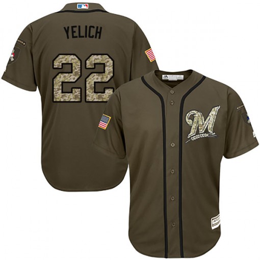 Men's Majestic Milwaukee Brewers Christian Yelich Green Salute to Service Jersey