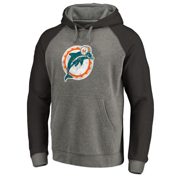 Men's Miami Dolphins NFL Pro Line by Fanatics Branded Gray Black Throwback Logo Big Tall Tri Blend Raglan Pullover Hoodie