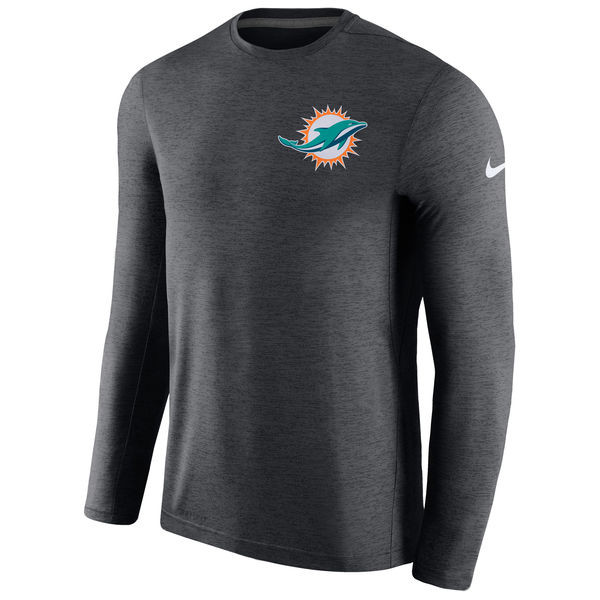 Men's Miami Dolphins  Charcoal Coaches Long Sleeve Performance T Shirt