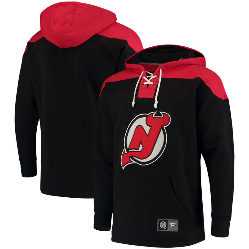 Men's New Jersey Devils Fanatics Branded Black Red Breakaway Lace Up Hoodie
