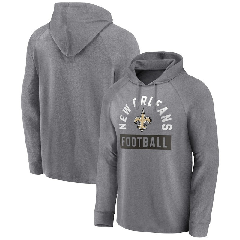 Men's New Orleans Saints Fanatics Branded Heathered Gray No Time Off Raglan Pullover Hoodie