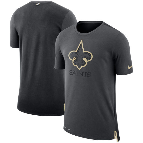 Men's New Orleans Saints  Charcoal Black Sideline Travel Mesh Performance T Shirt