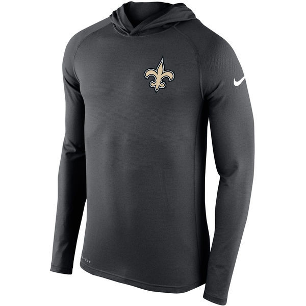 Men's New Orleans Saints  Charcoal Stadium Touch Hooded Performance Long Sleeve T Shirt