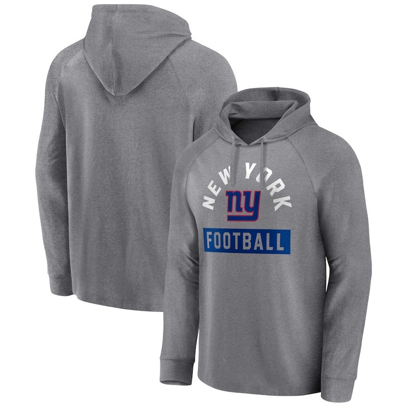Men's New York Giants Fanatics Branded Heathered Gray No Time Off Raglan Pullover Hoodie