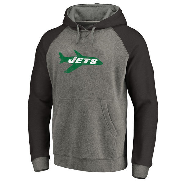 Men's New York Jets NFL Pro Line by Fanatics Branded Gray Black Throwback Logo Big Tall Tri Blend Raglan Pullover Hoodie