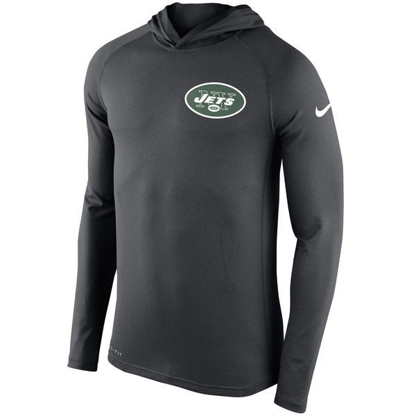 Men's New York Jets  Charcoal Stadium Touch Hooded Performance Long Sleeve T Shirt