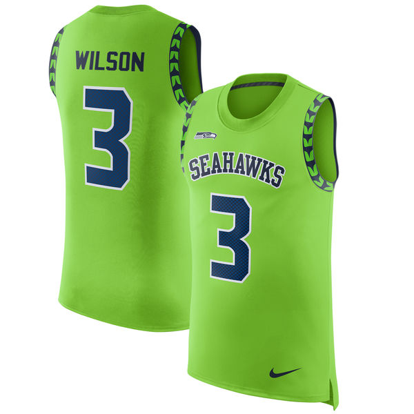 Men's  Seattle Seahawks #3 Russell Wilson Green 2017 Tank Top NFL Jersey