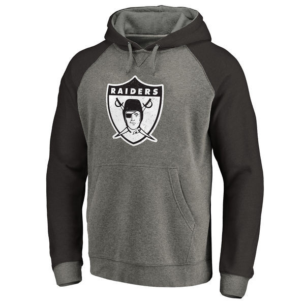 Men's Oakland Raiders NFL Pro Line by Fanatics Branded Gray Black Throwback Logo Big Tall Tri Blend Raglan Pullover Hoodie